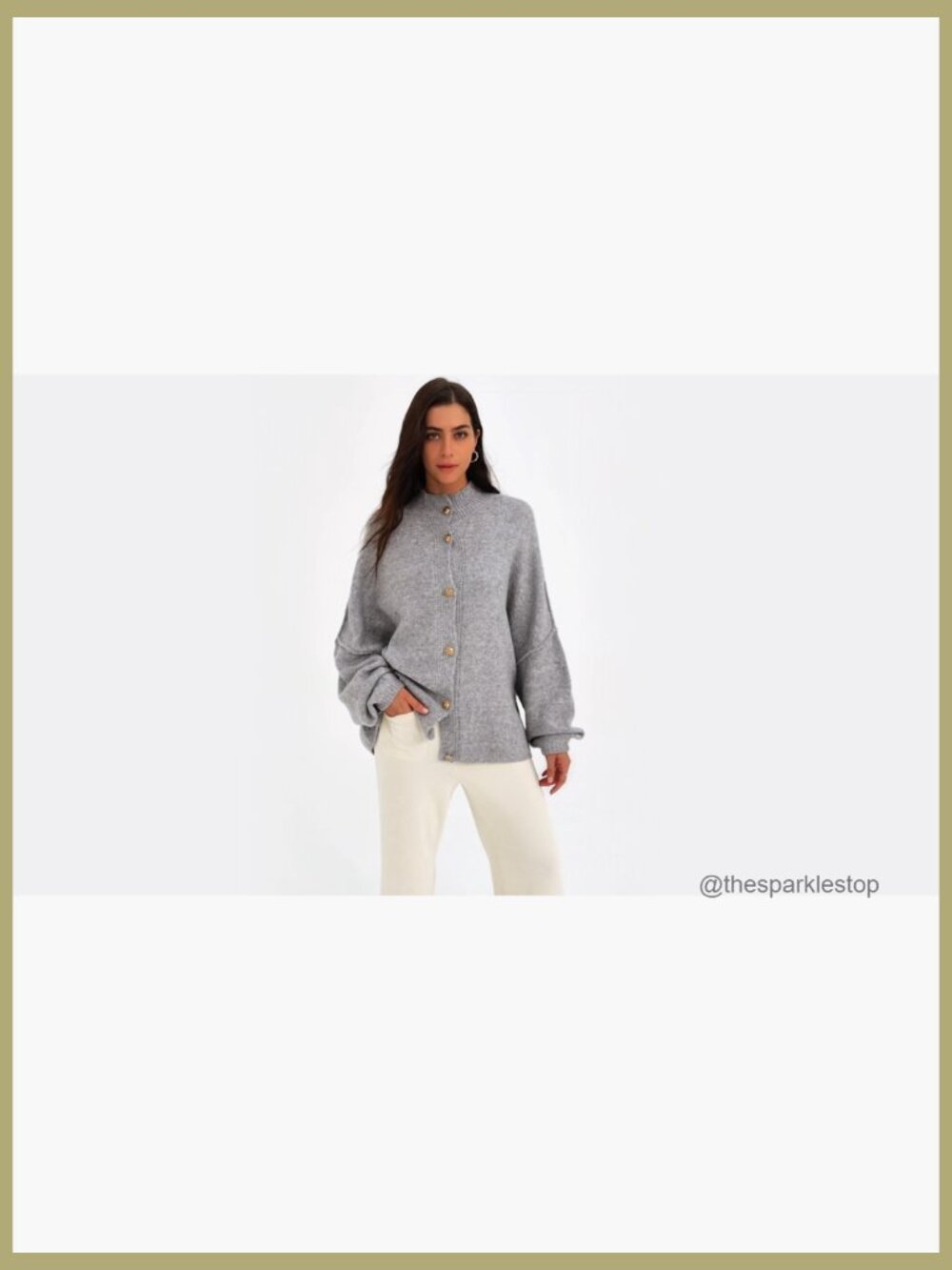 Chunky Knit Oversized Cardigan Sweater - Button Front Lantern Sleeve - Picture 7 of 7